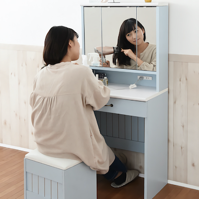 フレンチカントリー家具 三面鏡ドレッサー&スツール Azur(アジュール) 幅60cm FFC-0004