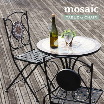 テーブル＆チェア 3点セット mosaic(モザイク) 2色対応 パラソル使用可