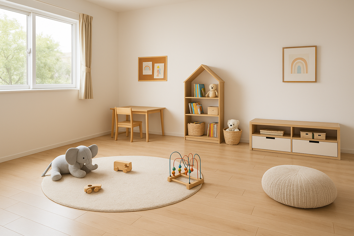 ベッドを置かない広々レイアウトの子供部屋