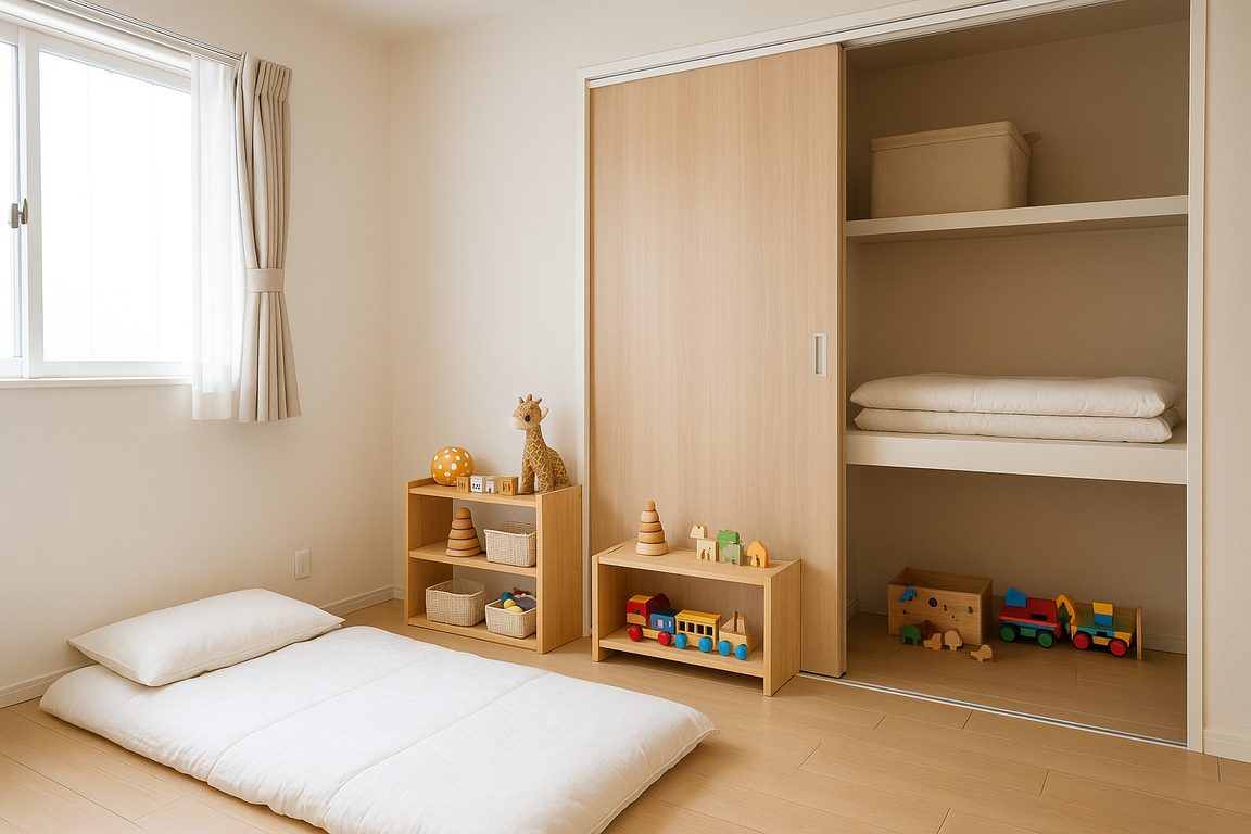 布団と押入れを活用した子供部屋レイアウト