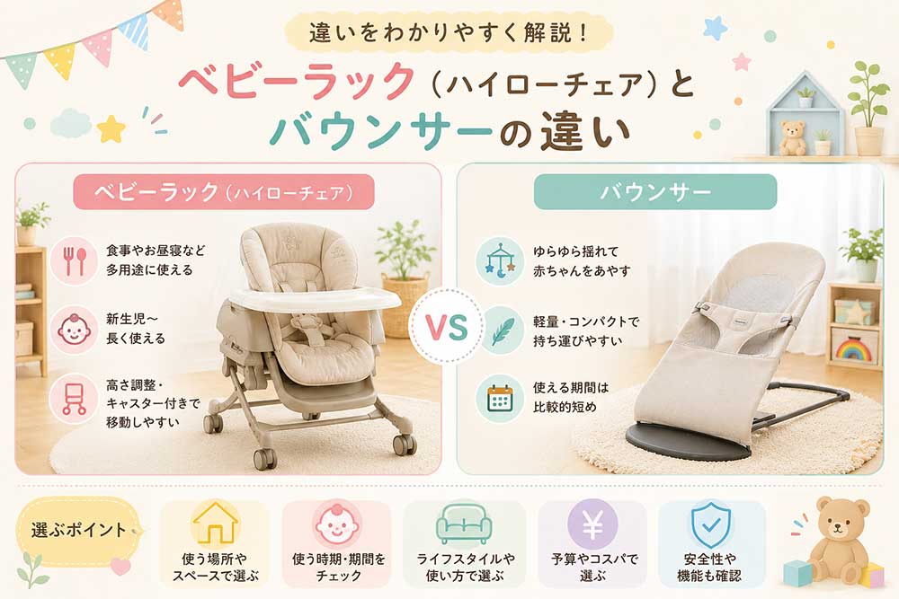 ベビーラック（ハイローチェア）とバウンサーの違い - 家具通販