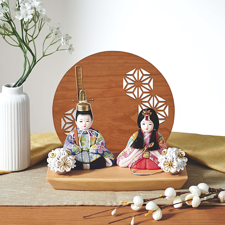 雛人形 衝立付き台座 木目込雛人形「のどか」3点セット 5色対応の通販
