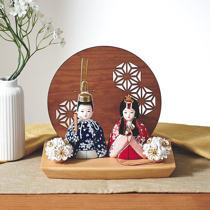雛人形 衝立付き台座 木目込雛人形「のどか」3点セット 5色対応の通販