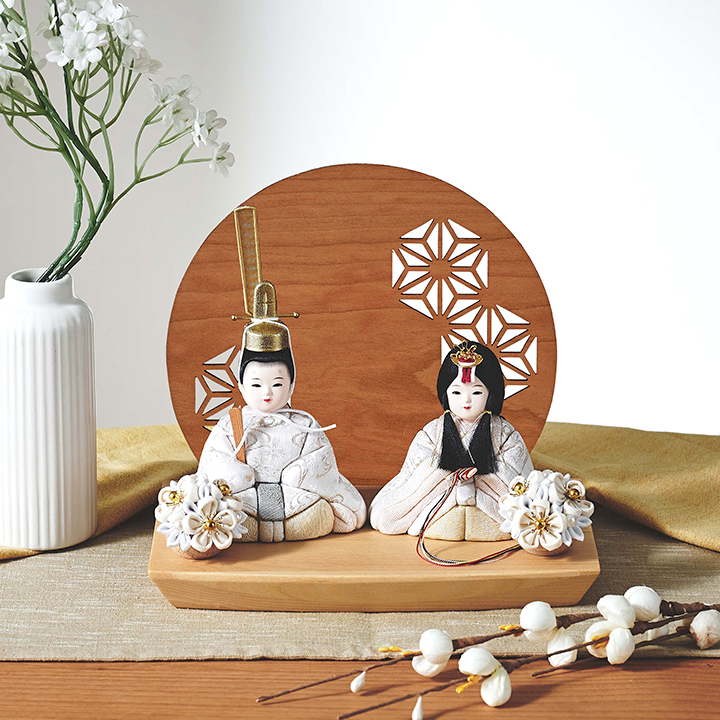 雛人形 衝立付き台座 木目込雛人形「のどか」3点セット 5色対応の通販