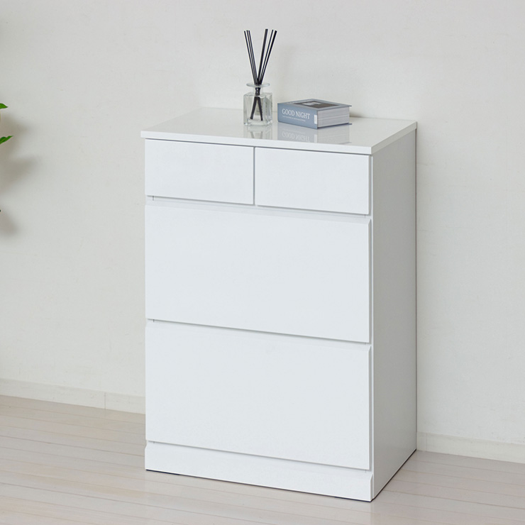 チェスト 3段 完成品 白 木製 サイドチェスト 高さ85cm スリム 幅60cm