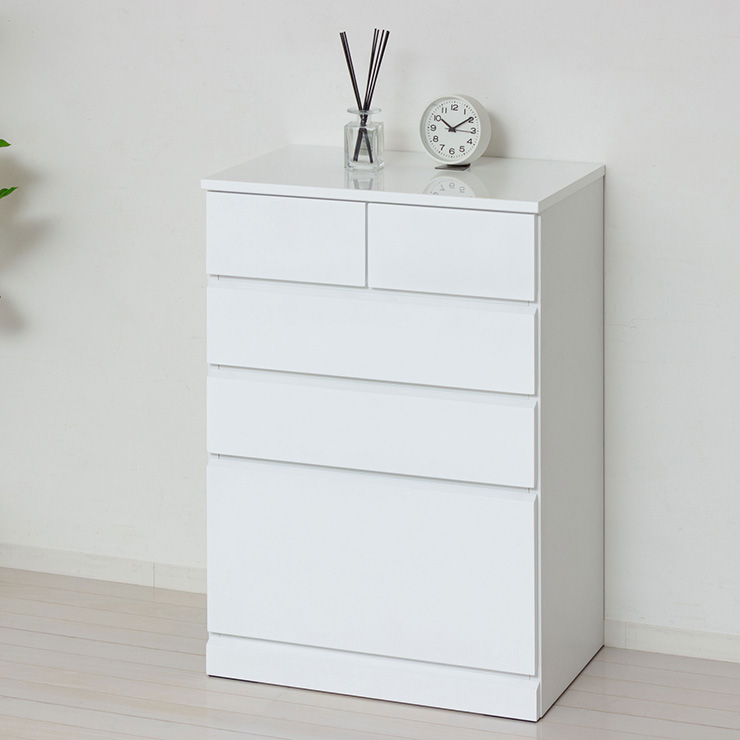 チェスト 4段 完成品 白 木製 サイドチェスト 高さ85cm スリム 幅60cm