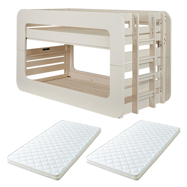 2段ベッド  マットレス付き お得セット］現役ママが考えた 二段ベッド 高反発マットレス2枚付 階段