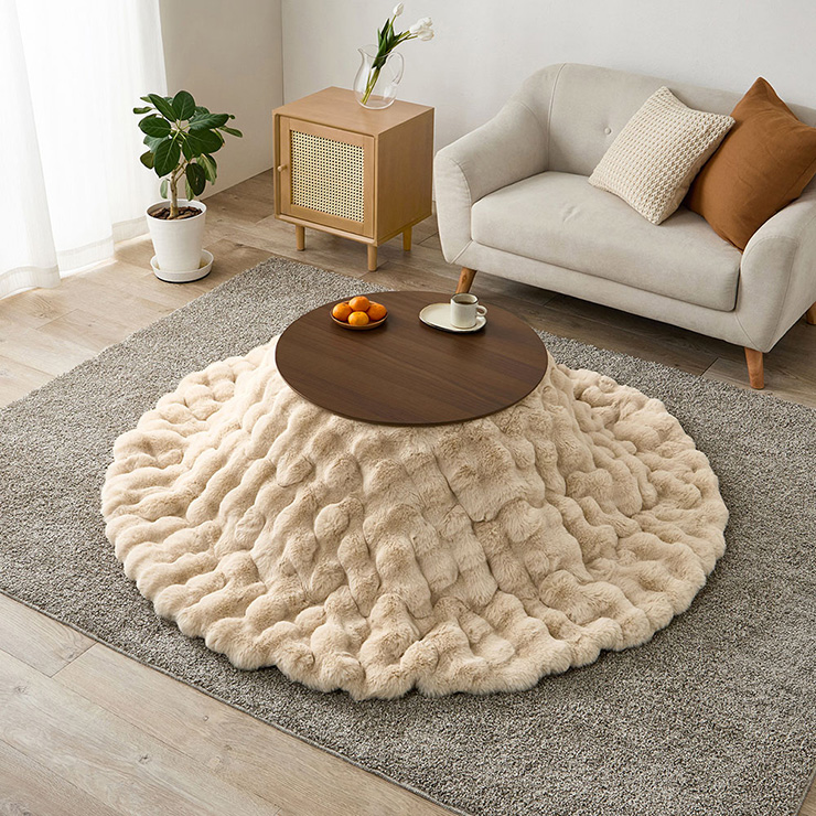 こたつ布団 円形 直径190cm ラビットファー調こたつ布団 ルナ 3色対応