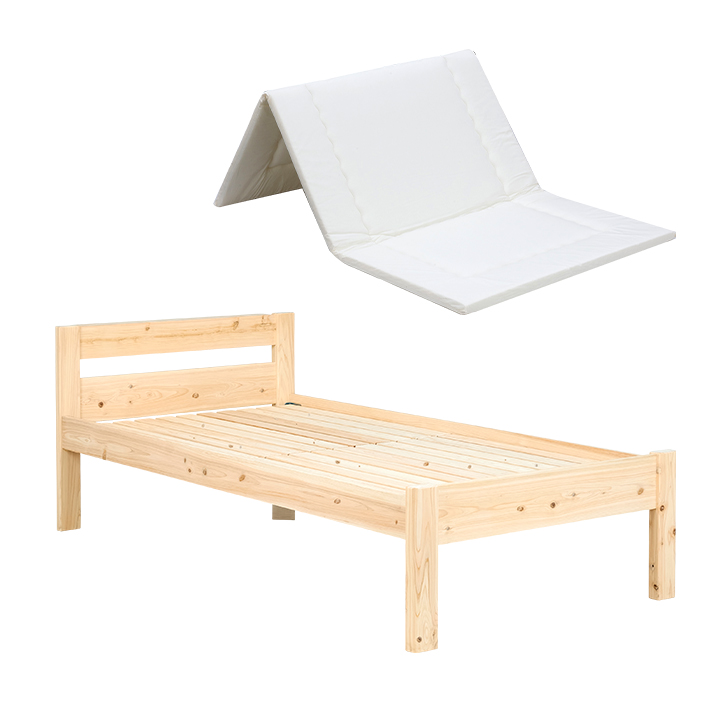 マットレスセット 国産 宮付き シングルベッド Hinoki(ヒノキ) +