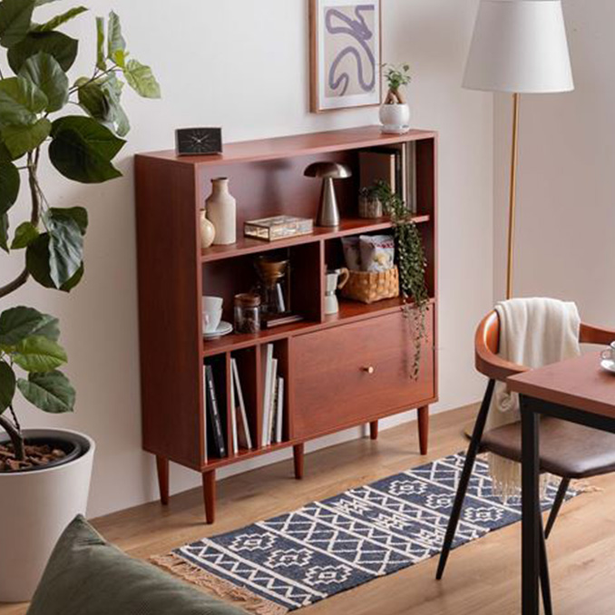 本棚 スリム 幅100cm 引き出し付き Lykke(ルゲ) 3色対応の通販