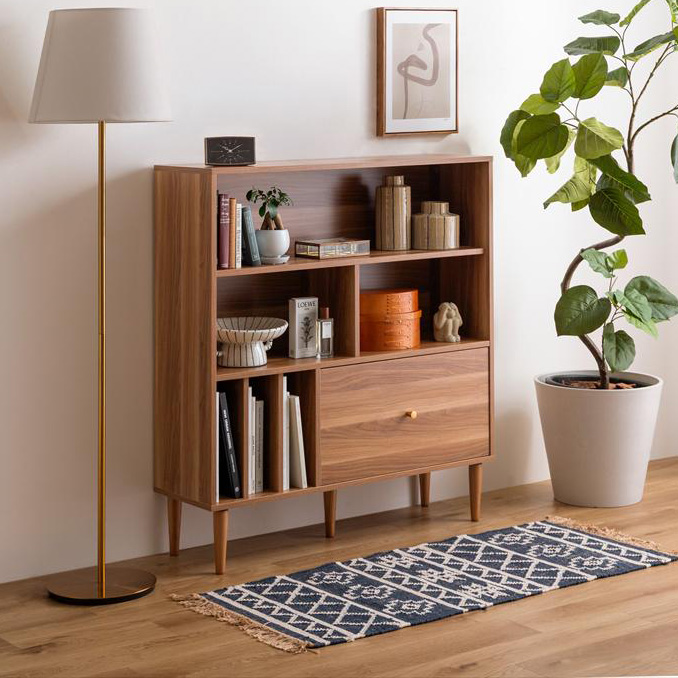 本棚 スリム 幅100cm 引き出し付き Lykke(ルゲ) 3色対応の通販