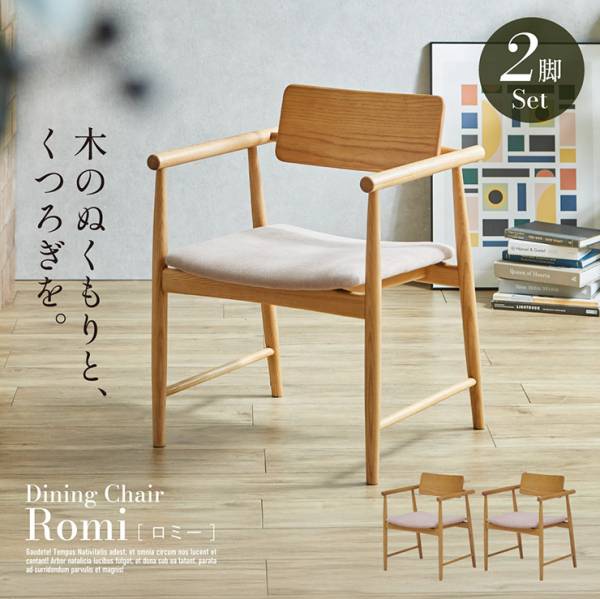 ダイニングチェア 2脚セット 肘付き 椅子 ダイニングチェア Romi(ロミー)