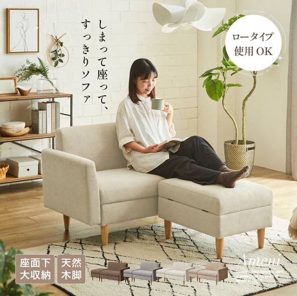 ソファ 収納付き 2人掛け Ameni(アメニ) 4色対応