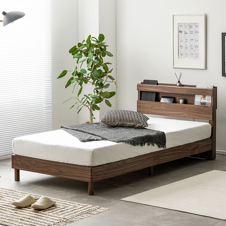 シングルベッド 宮付き 照明付き ベッドフレーム Cline(クライン) 4色