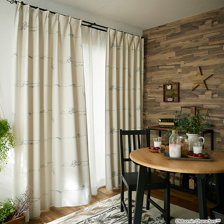 カーテン 遮光 100x135cm 1枚 ムーミン ドレープカーテン DENIM BORDER