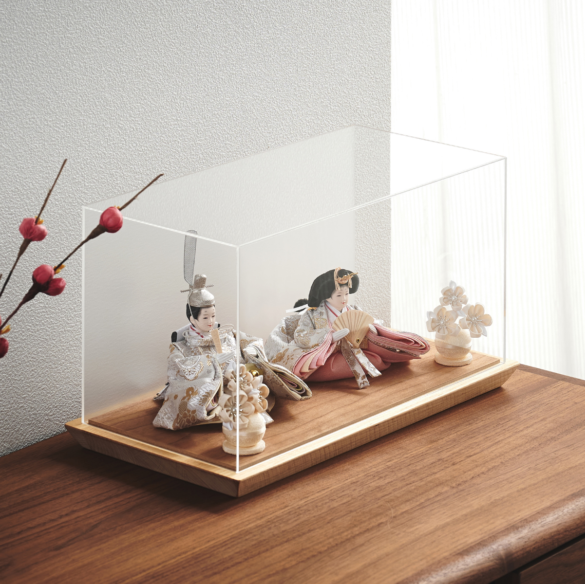 雛人形 ケース飾り 日本製 2way 3点セット クラシック顔タイプ 4色対応