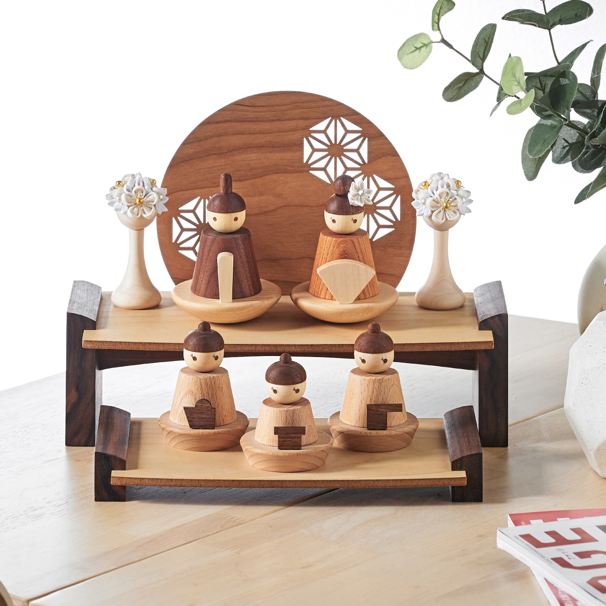 雛人形 二段飾り お雛様 殿 三人官女 木製ひな人形 4点セットの通販