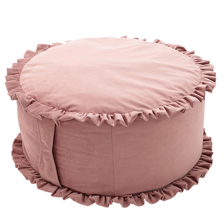 布団収納 収納ケース 直径57cm ベロア調 フリル付き クッションになる