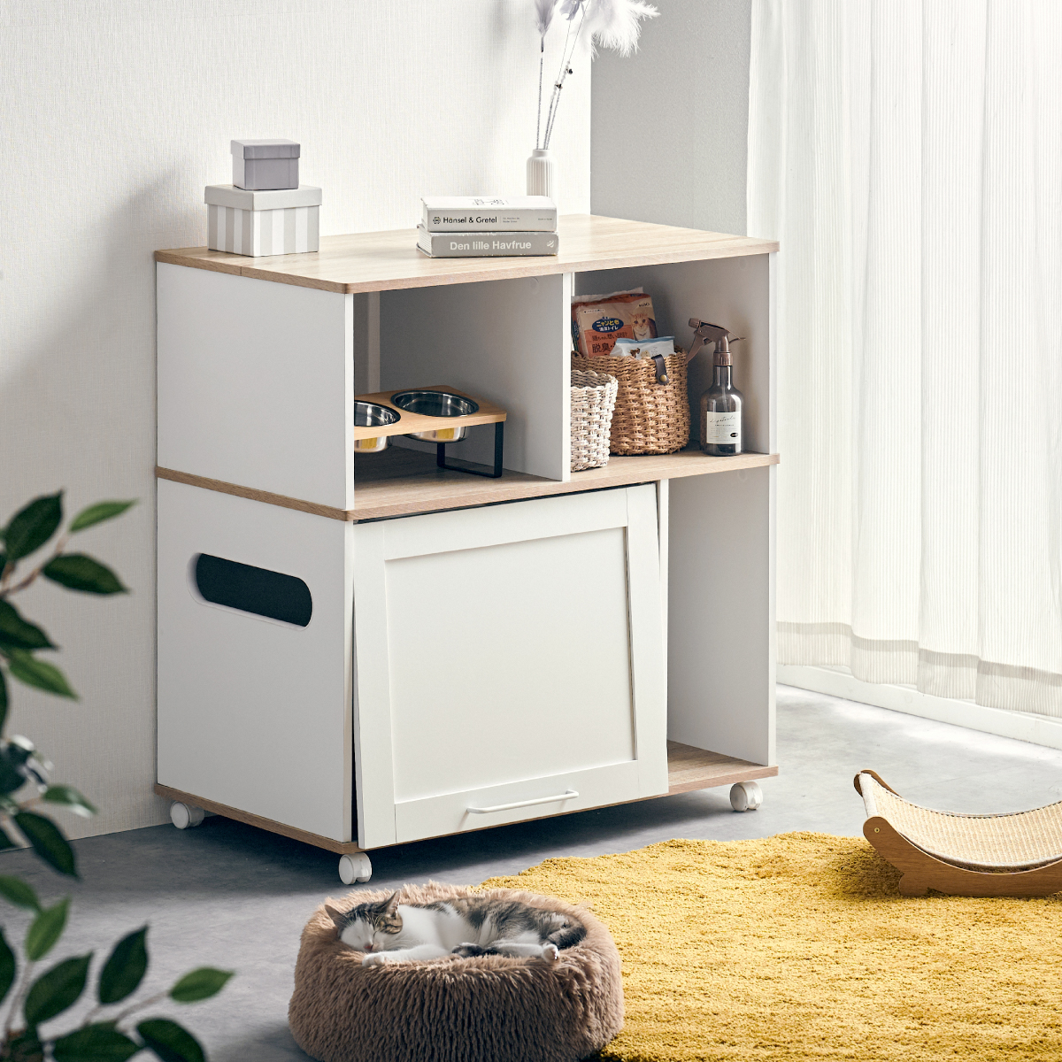 猫トイレ キャビネット キャスター付き 猫トイレ収納ラック Lullus