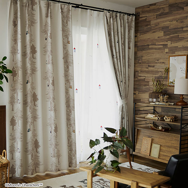 ムーミンカーテン 100×200 スミノエ ドレープ 遮光 2つ山 1.5倍ヒダ