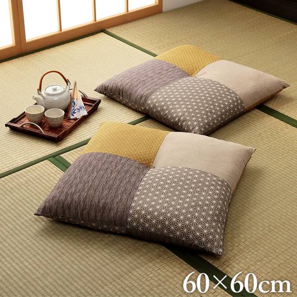 日本製 座布団 パッチワーク座布団 五右衛門 約60x60cm ブラウン