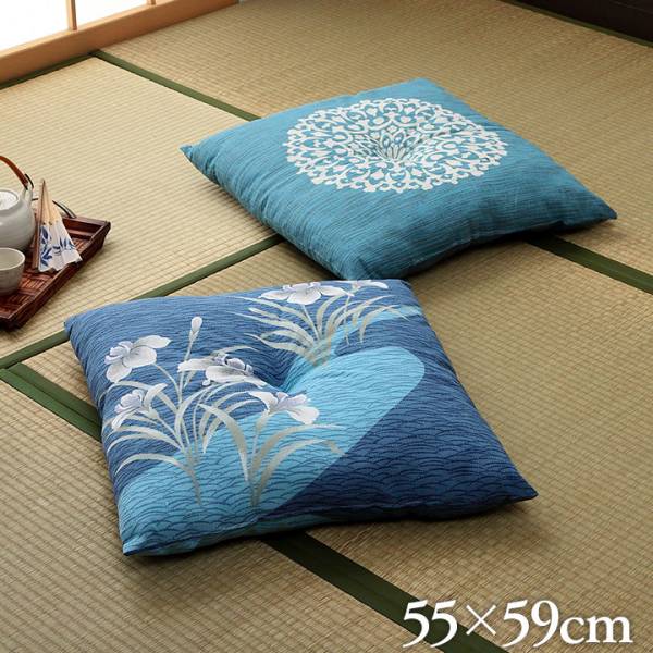日本製 座布団 浴衣の生地で作った座布団 約55x59cm 風夏 流水