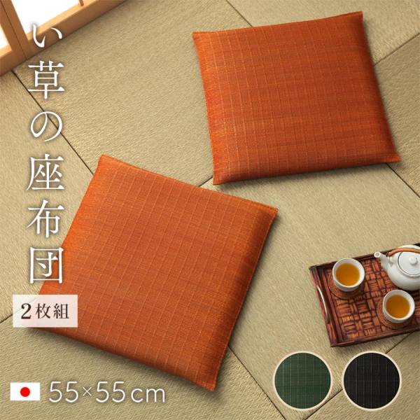 完成品 日本製 座布団 い草 2枚組 55x55cm 2色対応