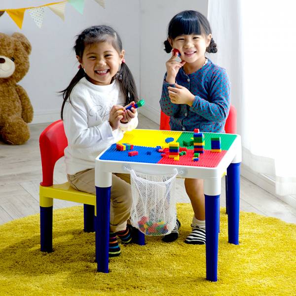 キッズ用品 キッズテーブル＆チェアーセット 100ピースブロック付
