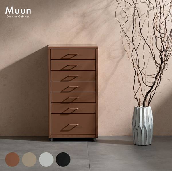 キャビネット 幅35cm 7段 キャスター付き ワゴン ドロワーキャビネット 7杯 Muun(ムーン) 4色対応