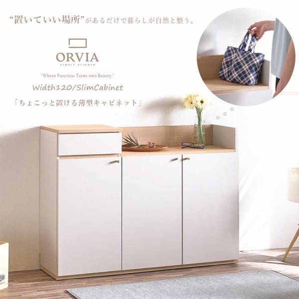 キャビネット サイドボード 幅120cm 薄型キャビネット 完成品