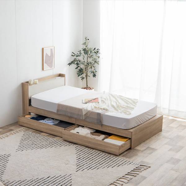 寝具 シングル Erin 宮棚&コンセント付き引き出し収納ベッド
