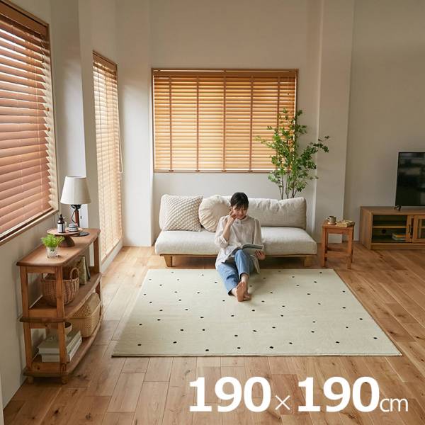 国産 ラグ 洗える 190x190cm ドット柄 ポッシュ ホットカーペット 床暖房対応