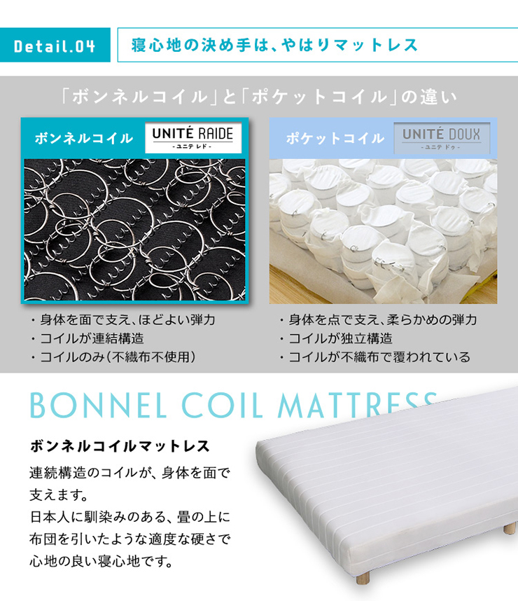 脚付きロールマットレス ボンネルコイルスプリング Unite Raide ユニテ レド セミダブルサイズ 家具通販のわくわくランド 本店 脚付きロールマットレス ボンネルコイルスプリング Unite Raide ユニテ レド セミダブルサイズ 家具通販のわくわくランド 本店